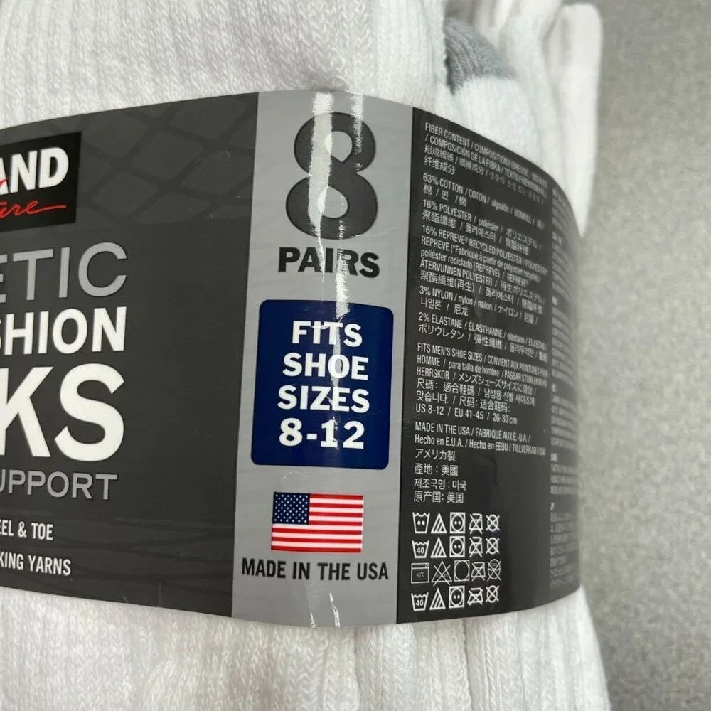 Kirkland Signature Men's Sizes 8-12 8 Pairs Athletic Full Cushion Socks M0423